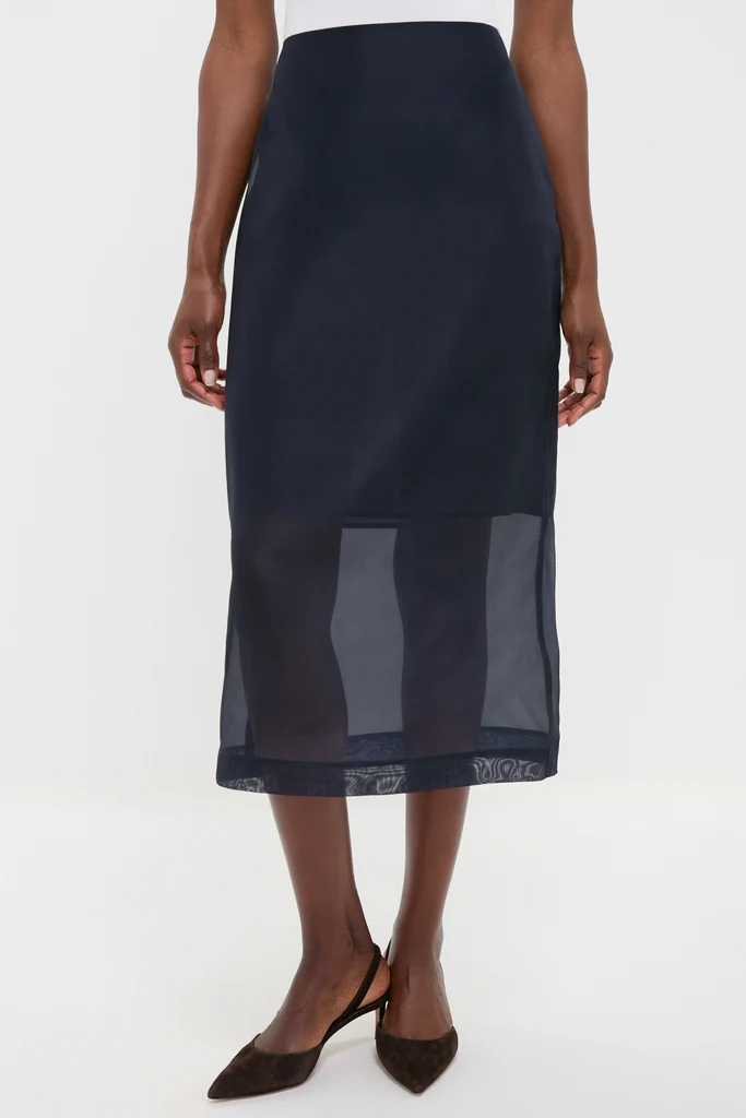 Atlantic Silk Organza Woven Midi Pencil Skirt