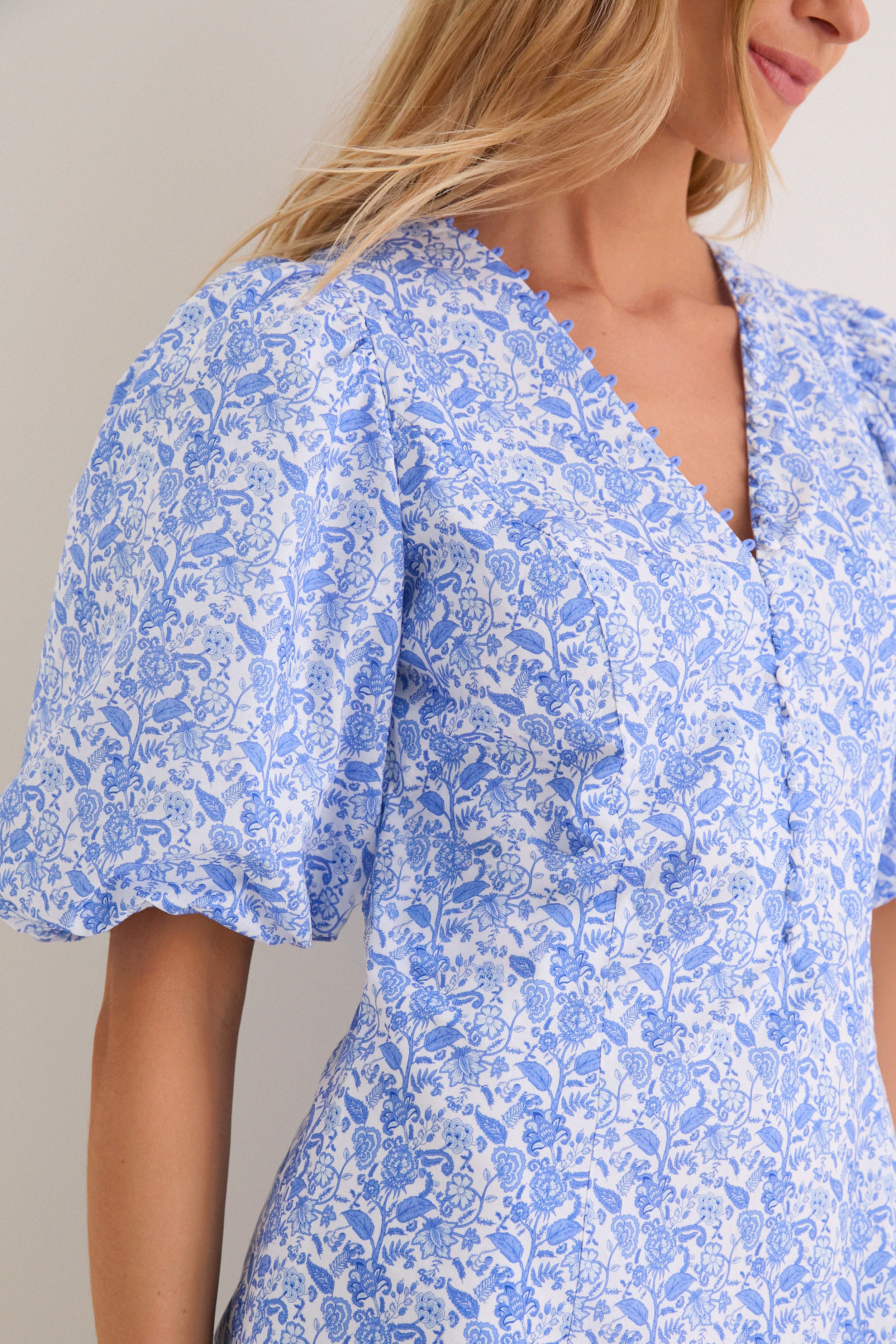 Baby Blue Ditsy Floral Marcy Mini Dress - Image 5
