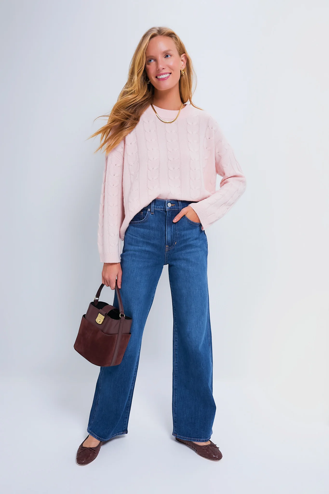 Ballet Slipper Cashmere Eloise Cable Knit Boyfriend Crewneck - Image 2
