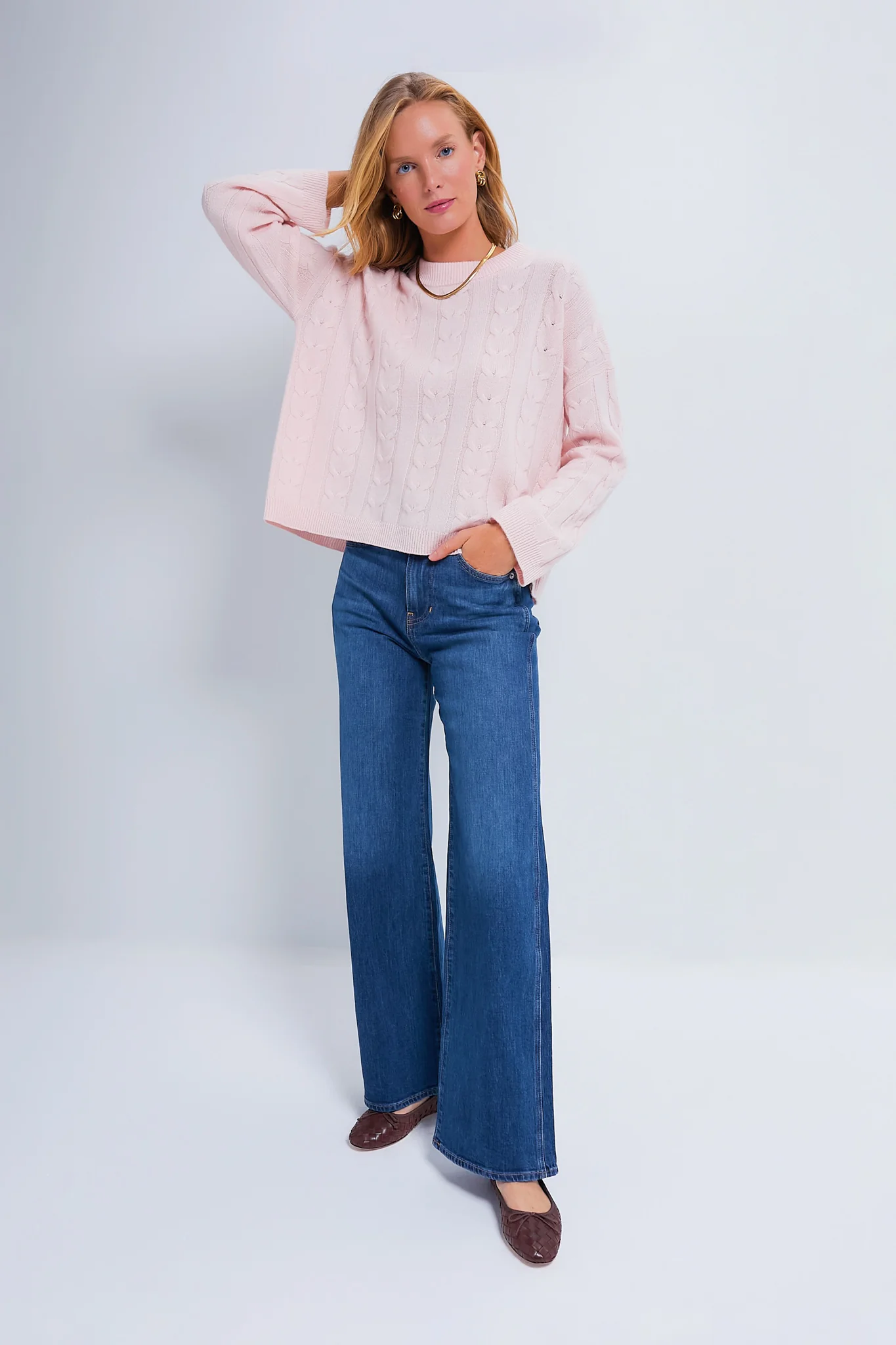 Ballet Slipper Cashmere Eloise Cable Knit Boyfriend Crewneck - Image 6