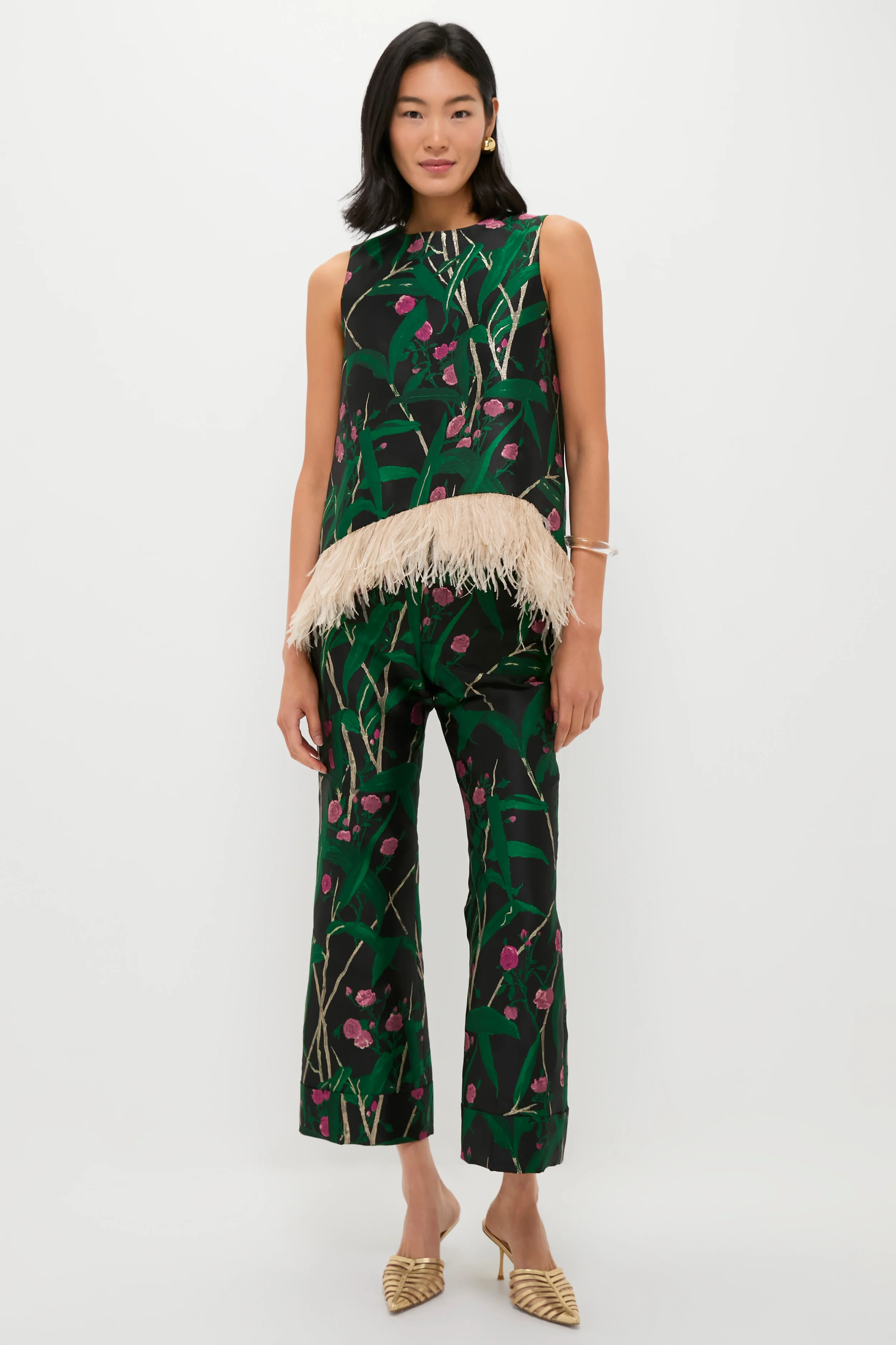 Bamboo Jacquard La Scala Top with Feathers - Image 6