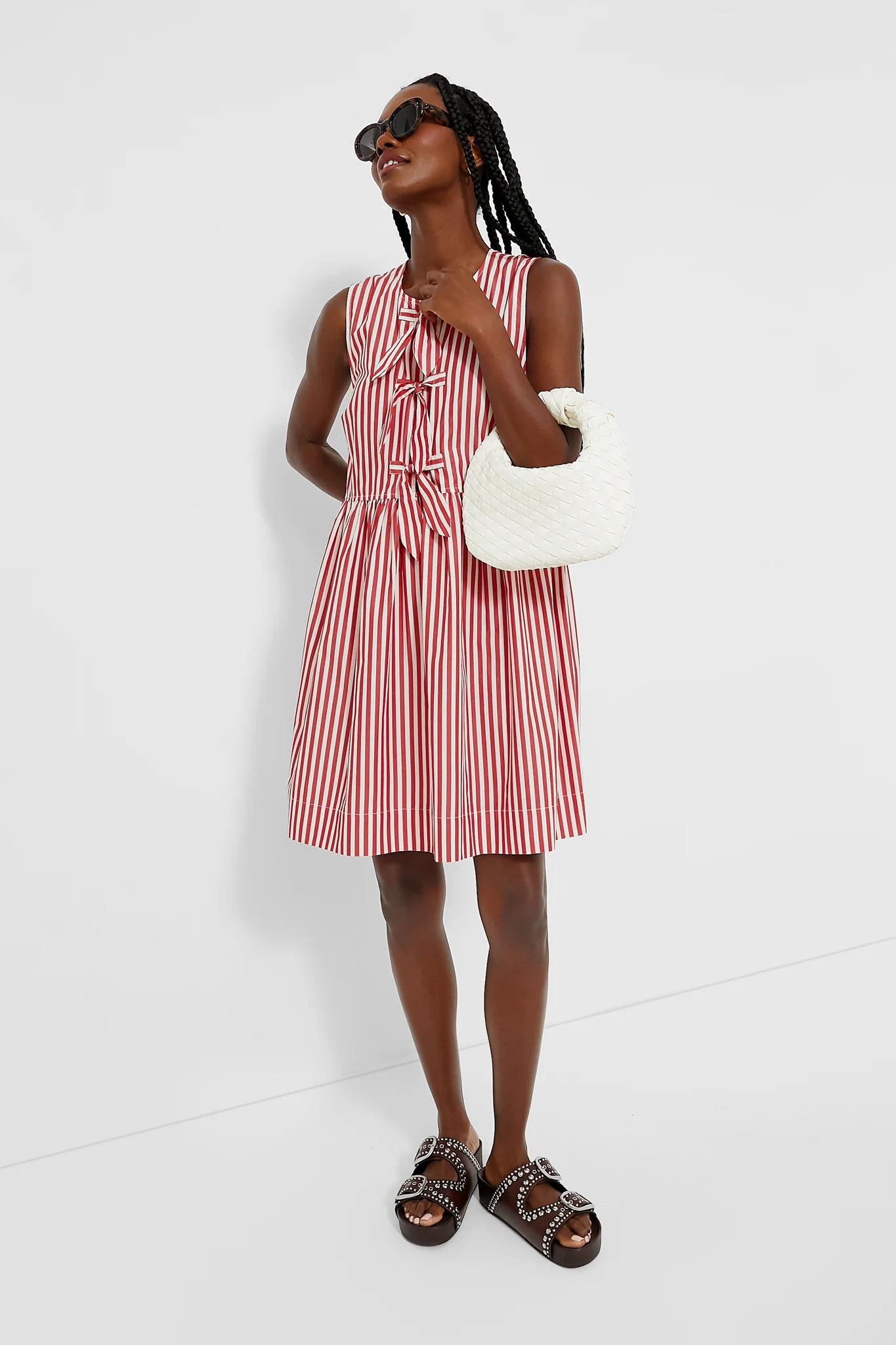 Barbados Cherry Stripe Cotton Mini Bow Tie Dress - Image 6