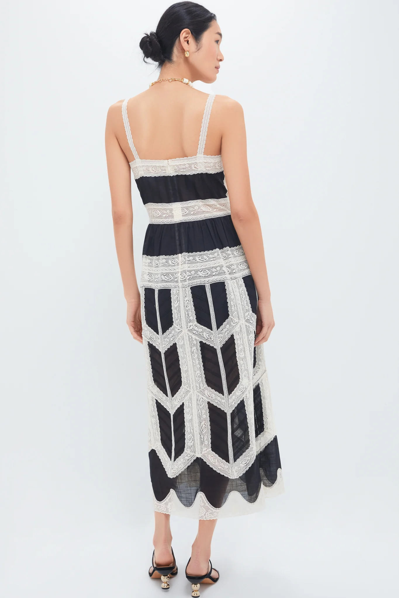 Black and Cream Rhiannon Lace Slip Dress - Image 4