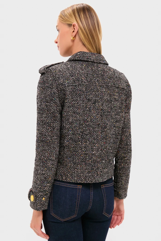 Black and Ivory Multi Tweed Xoey Cropped Trench - Image 5