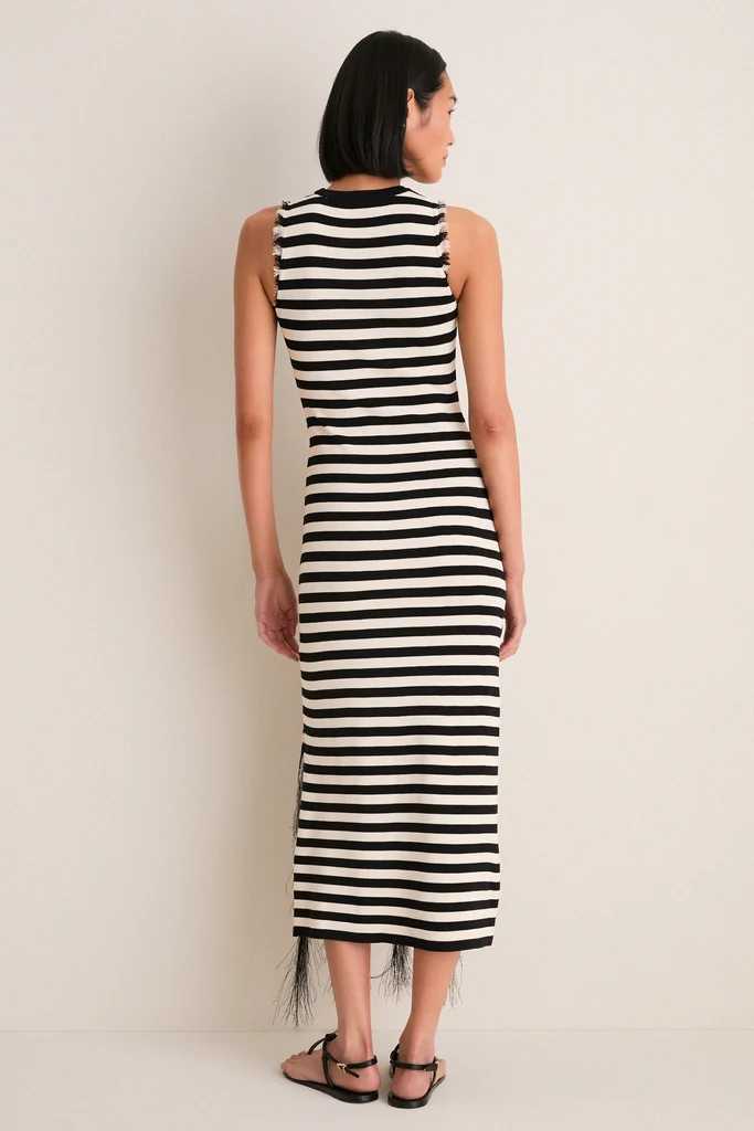 Black and White Stripe Sabine Fringe Knit Dress - Image 4