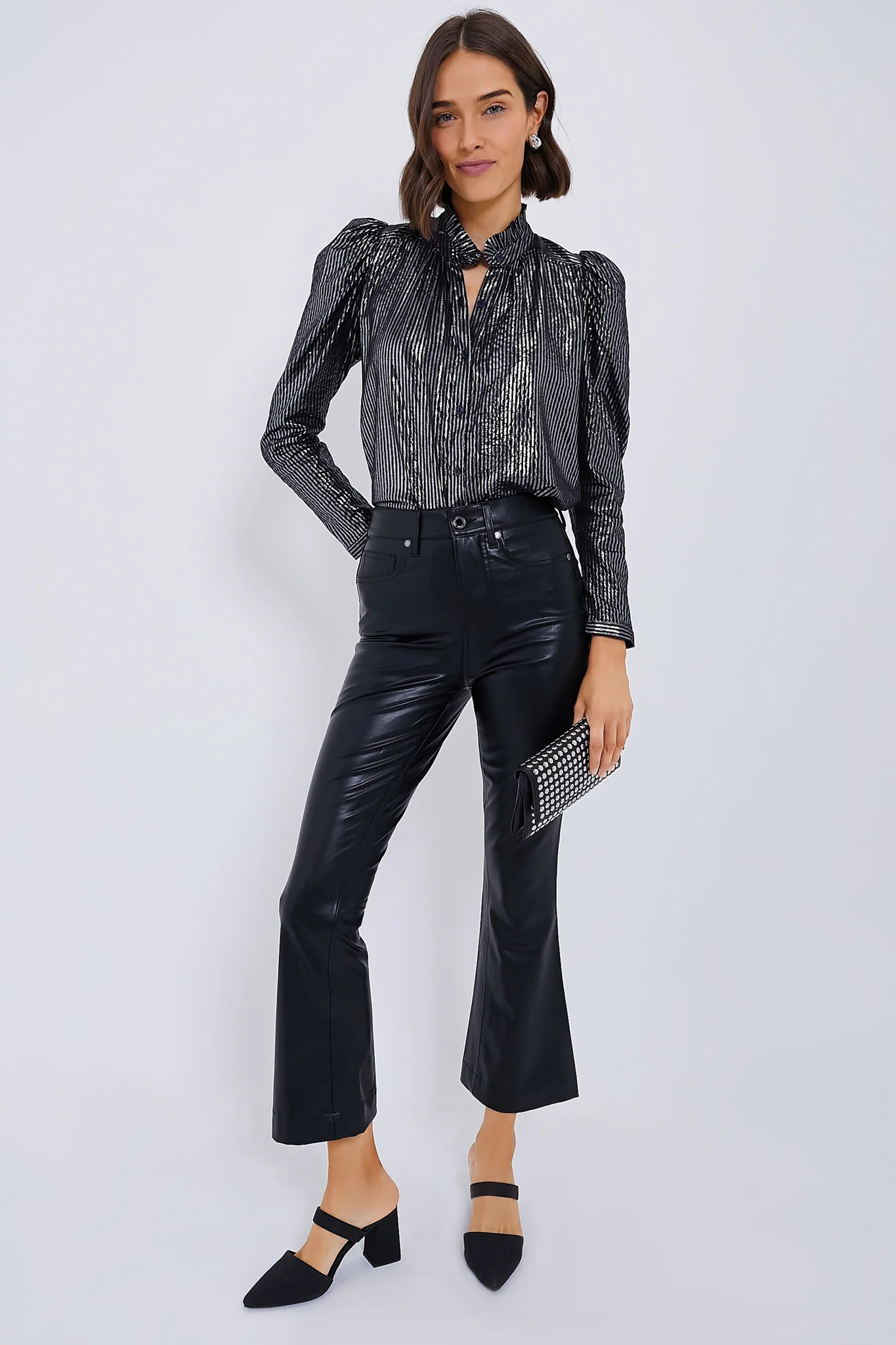 Black Carson Vegan Leather High Rise Ankle Flare - Image 2