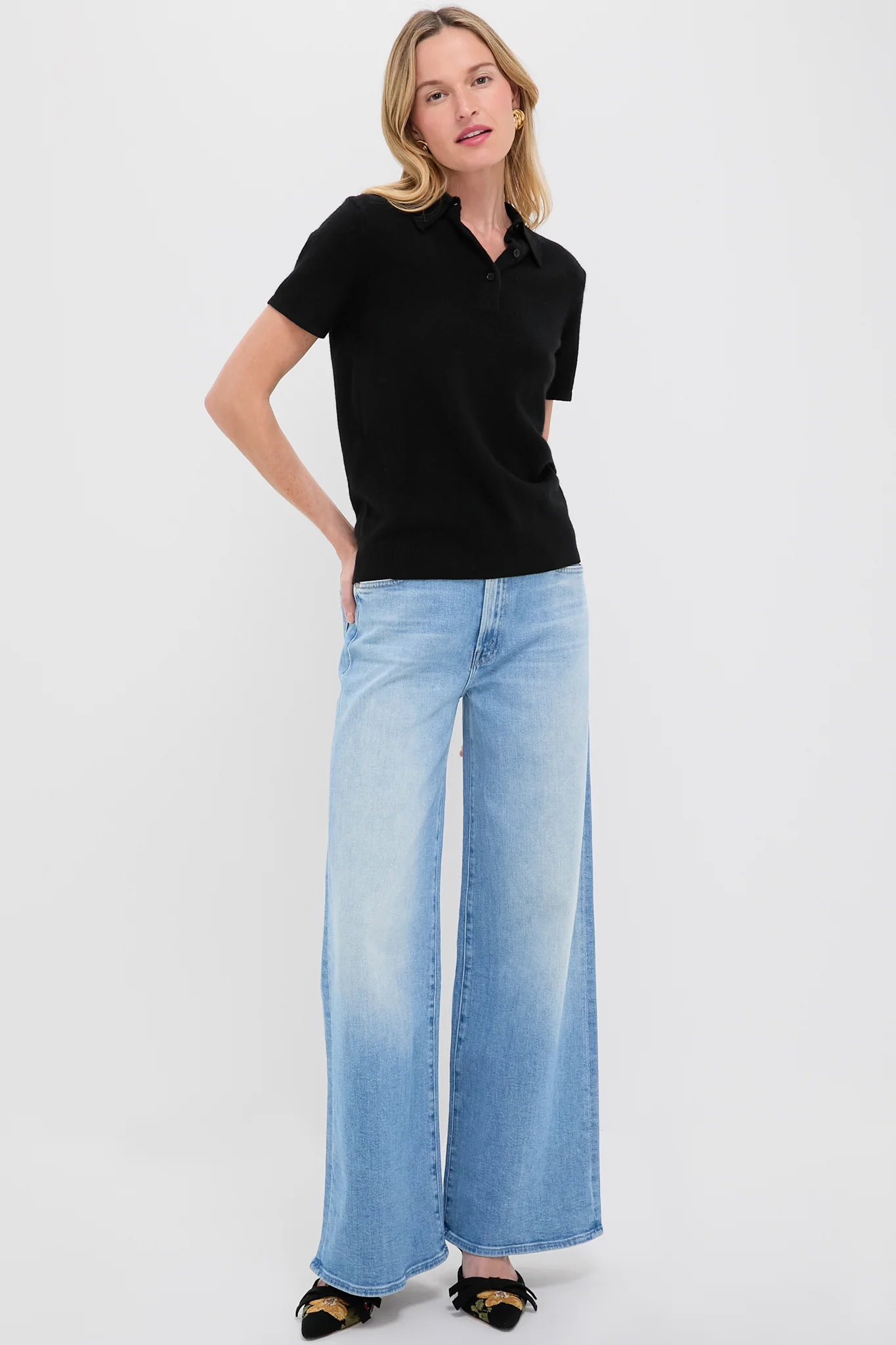 Black Cashmere Short Sleeve Polo - Image 6