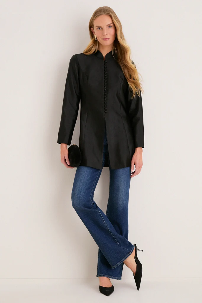 Black Dupioni Mandarin Collar Tamara Tunic - Image 2