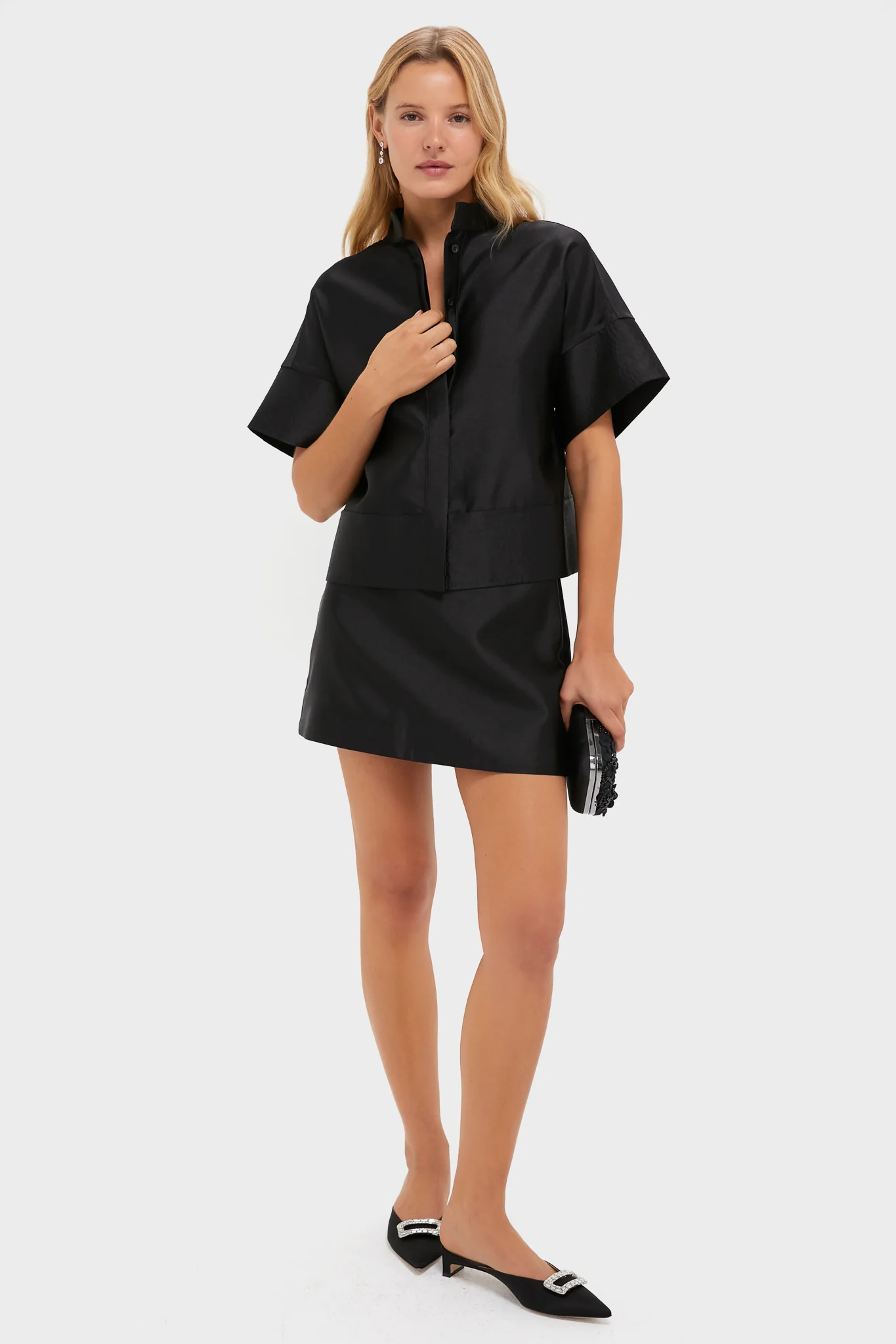 Black Dupioni Trapunto Stitch Sofia Shirt - Image 2