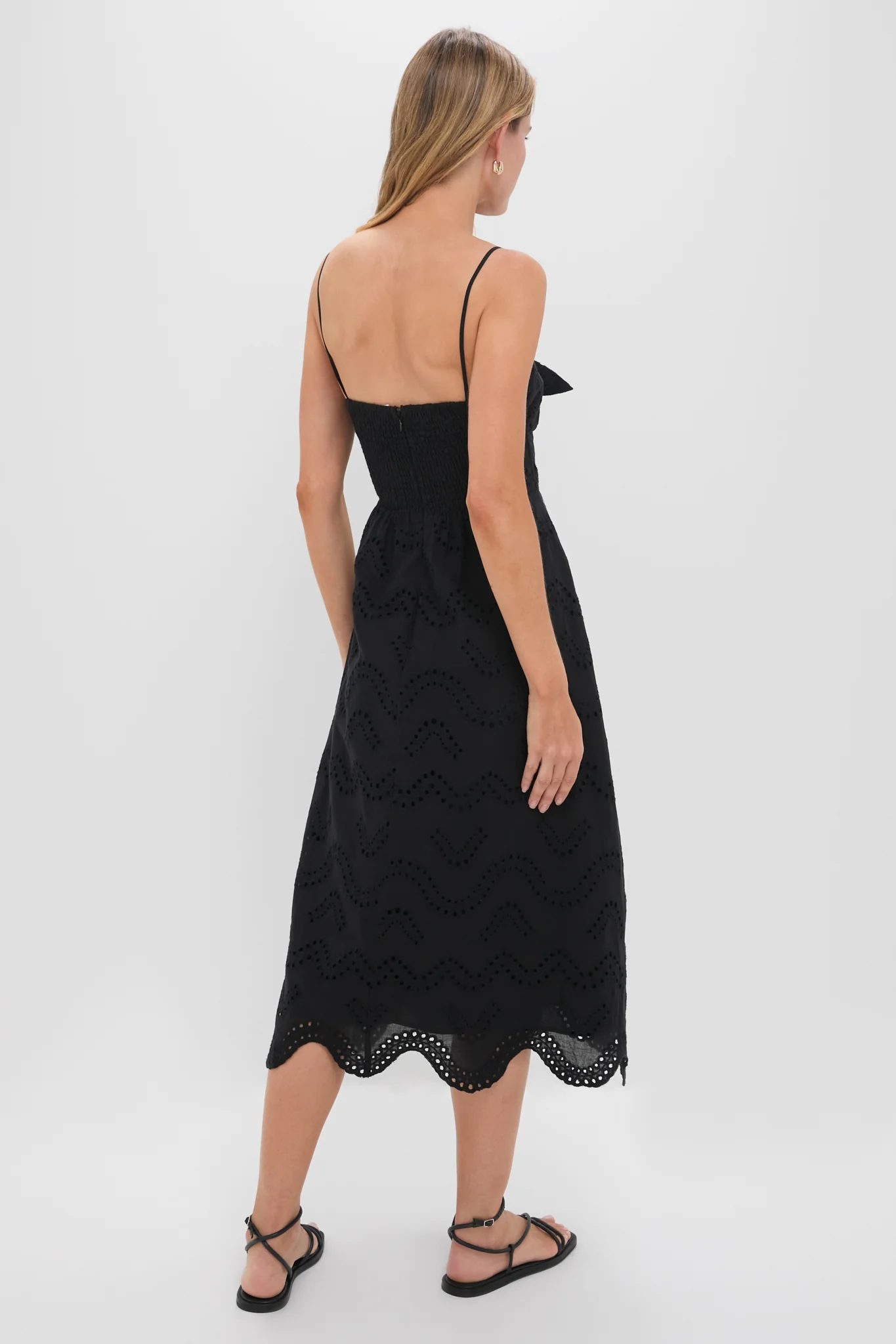 Black Eyelet Tie Front Sanibel Midi Dress - Image 5