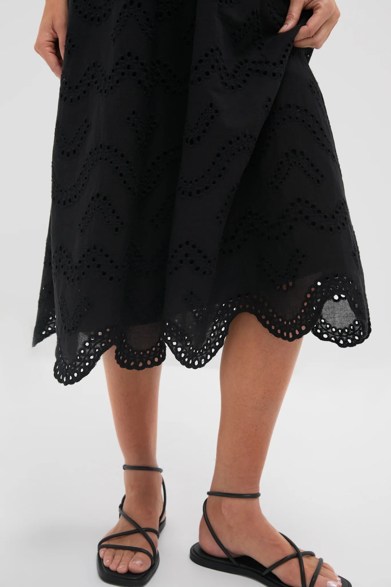 Black Eyelet Tie Front Sanibel Midi Dress - Image 6