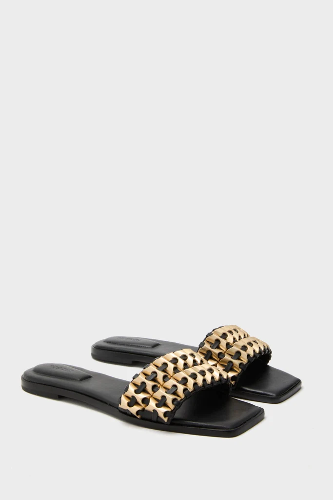 Black Faye Beaded Leather Flat Slides - Image 4