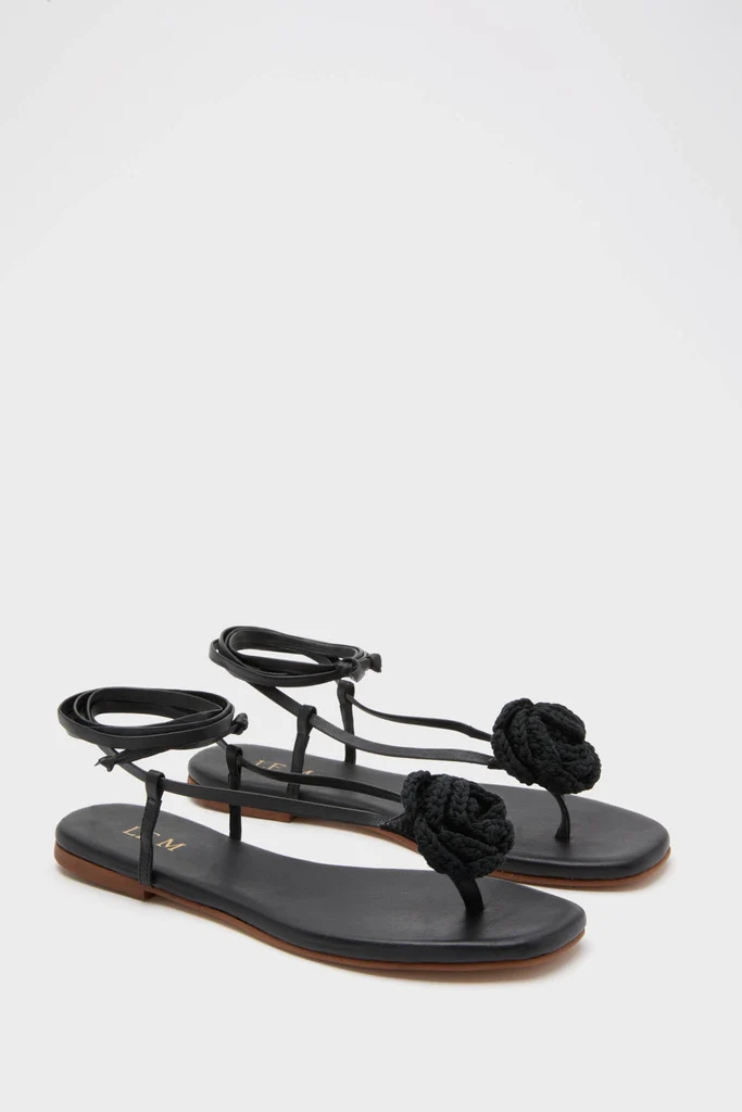 Black Flor Rose Wrap Sandals - Image 4