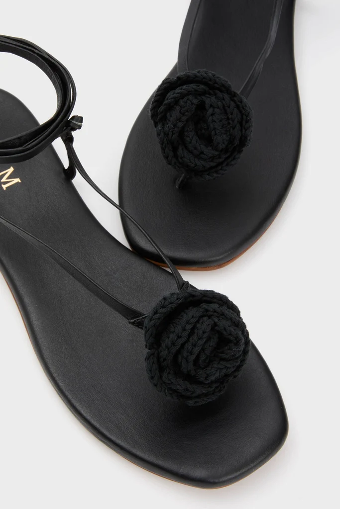 Black Flor Rose Wrap Sandals - Image 5