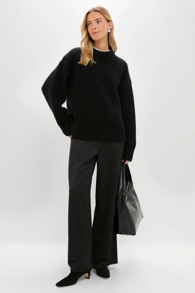 Black Genevieve Cashmere Wool Blend Crewneck Sweater