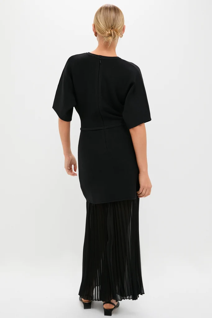 Black Knit Pleated Chiffon Nancy Dress - Image 4