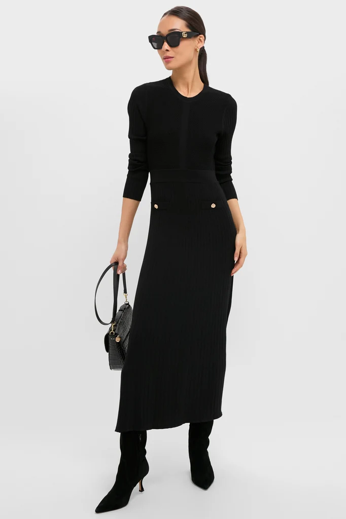 Black Knit Long Sleeve Ruby Dress - Image 2