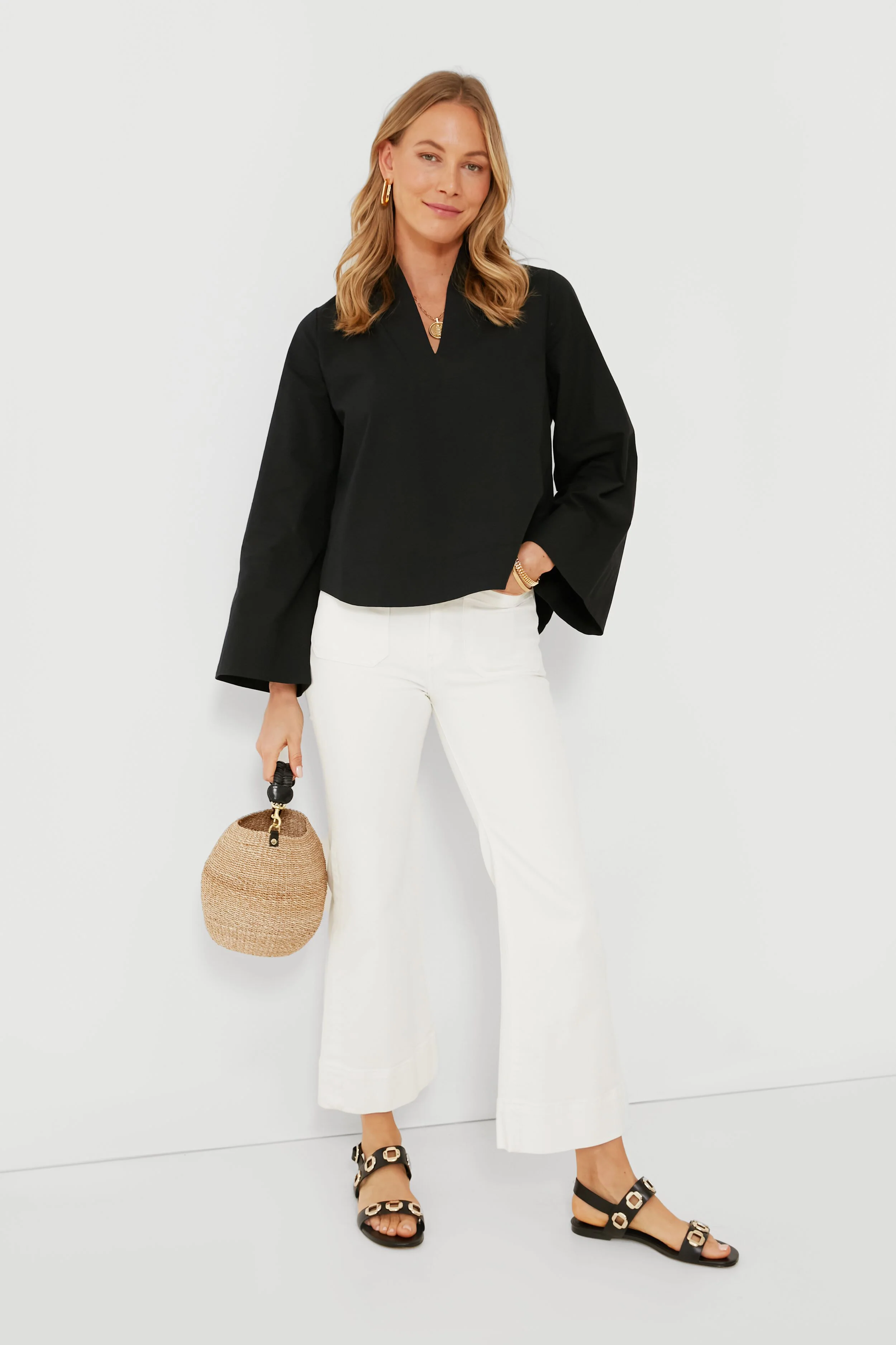 Black Leather Milan Flat Sandals - Image 3