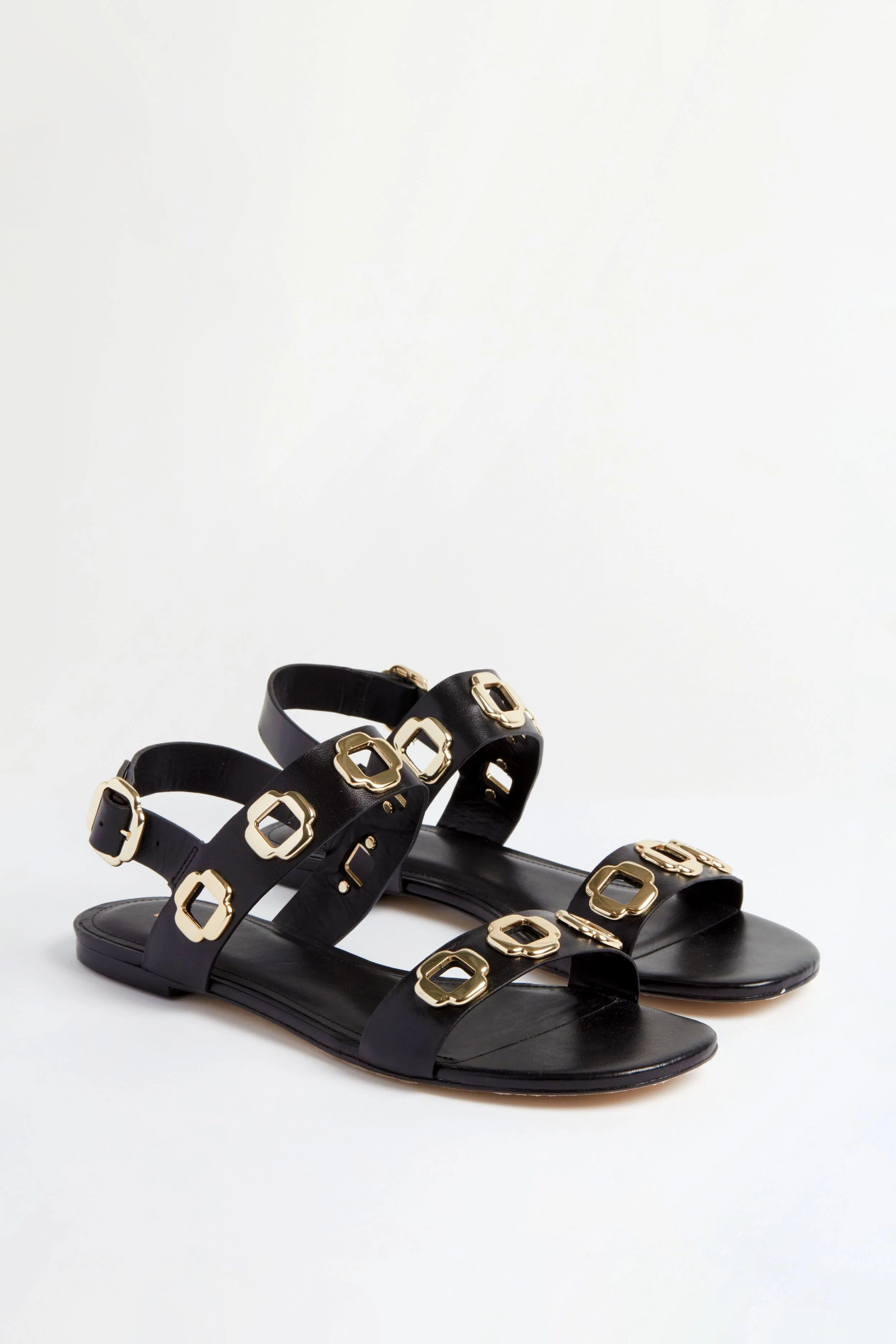 Black Leather Milan Flat Sandals - Image 4
