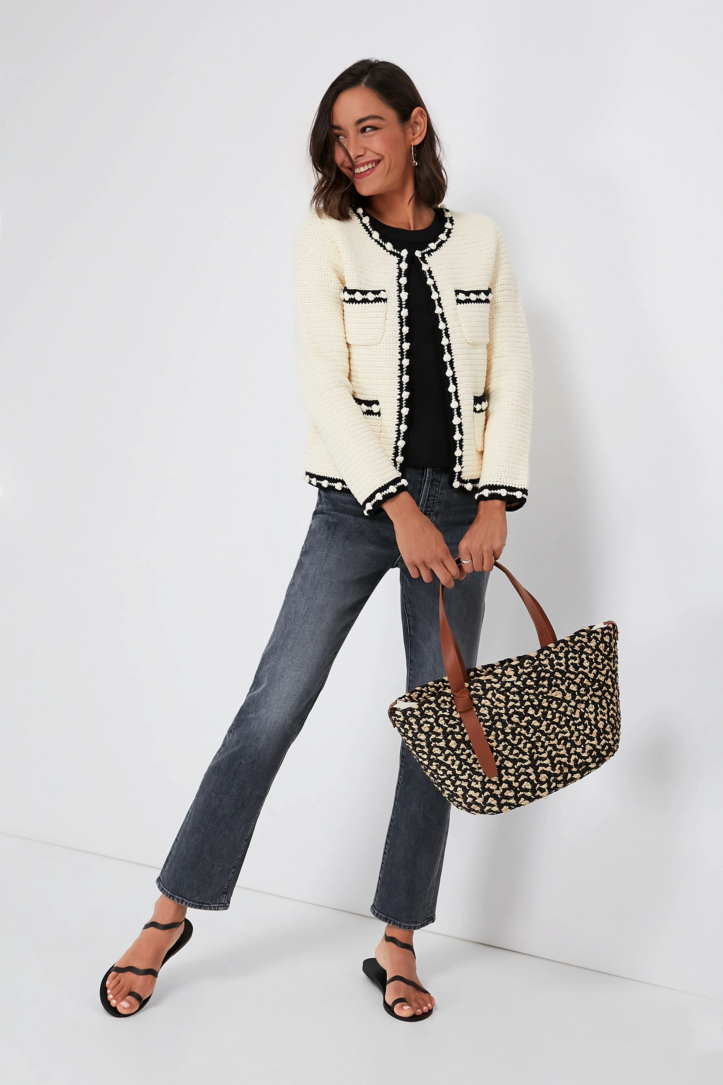 Black Melange Raffia Tote - Image 8