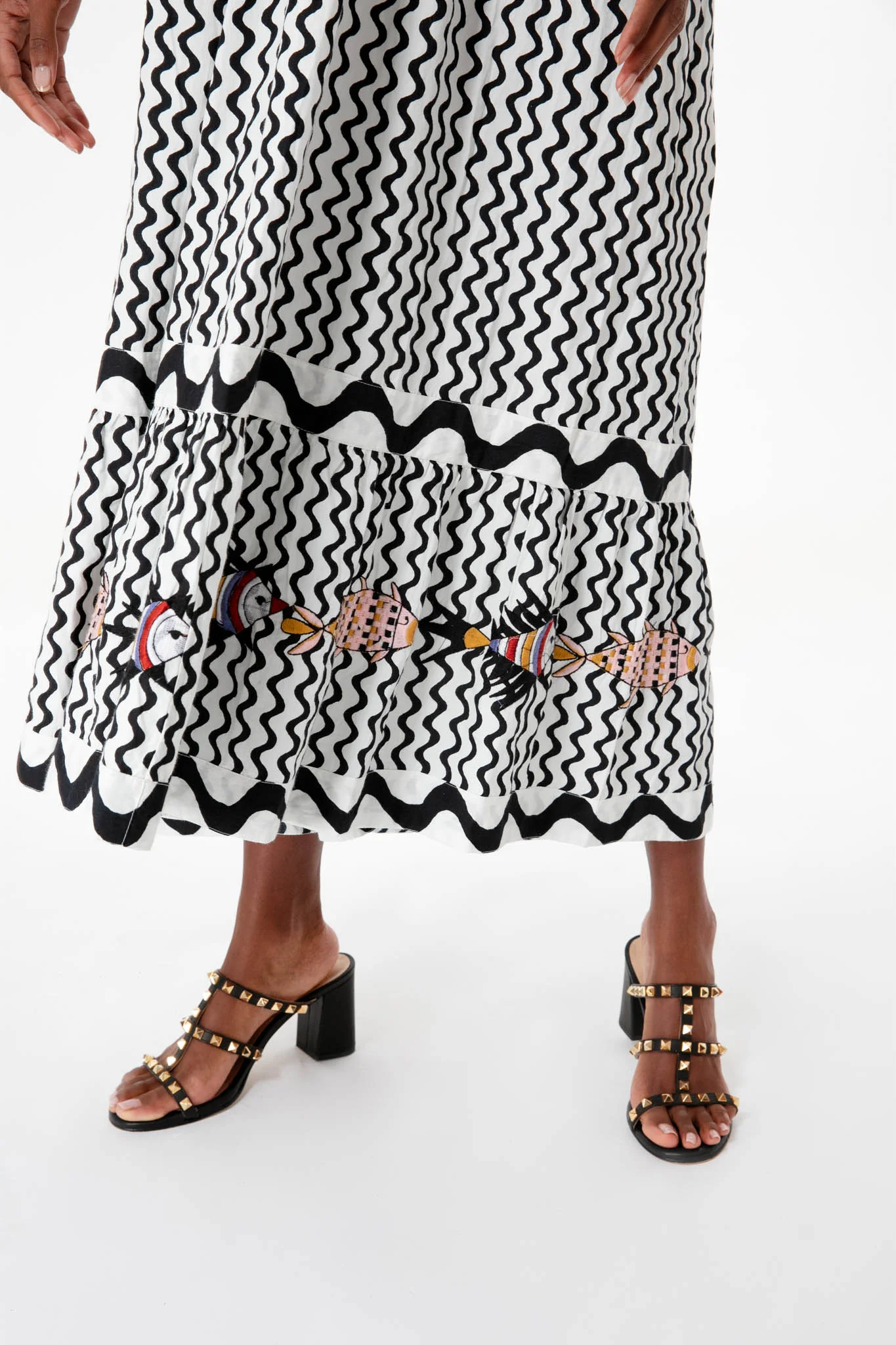 Black Ripple Tie Strap Smocked Straight Midi Dress - Image 6
