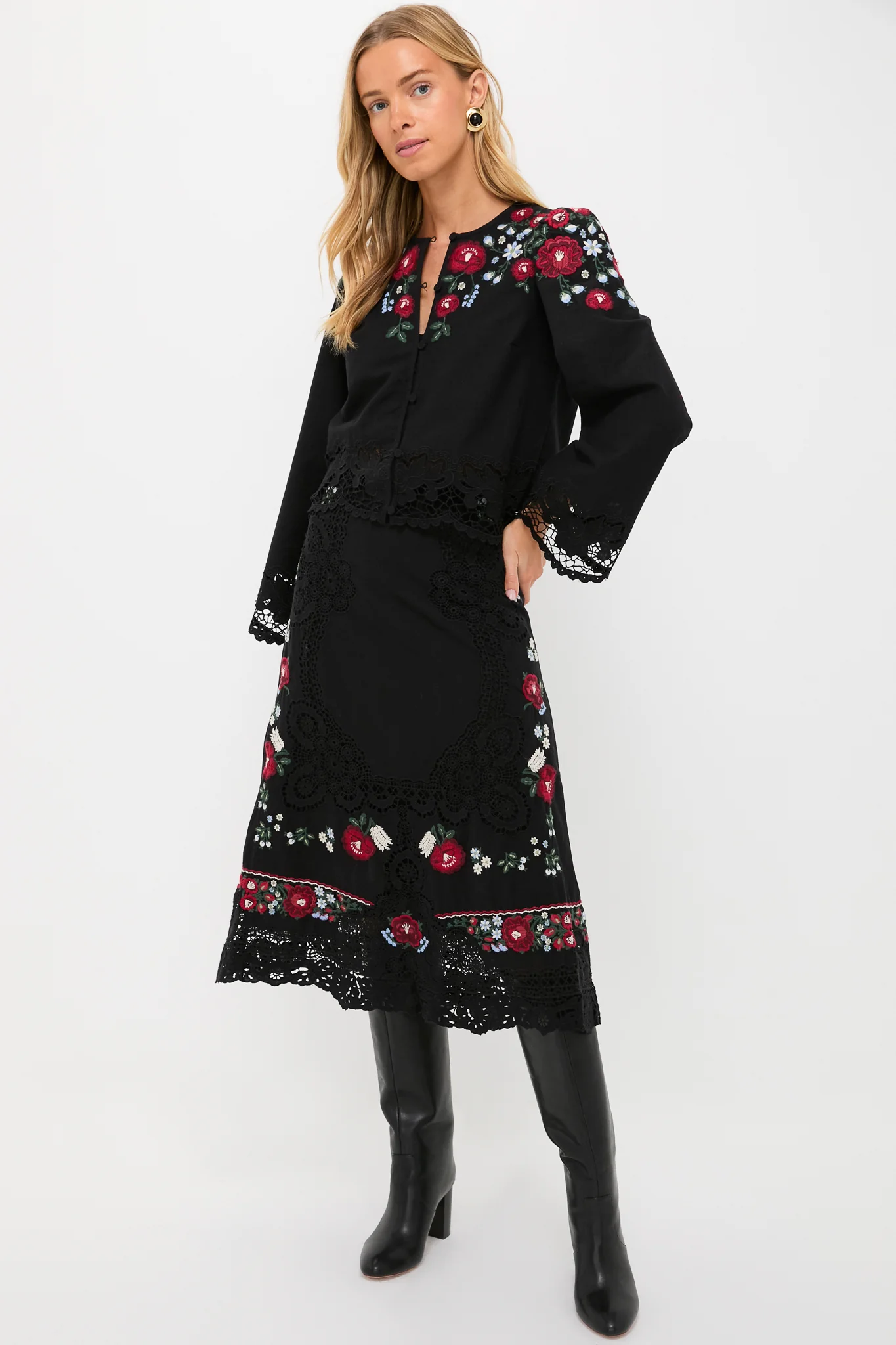 Black Rosaline Embroidery Long Sleeve Button Up Top - Image 6