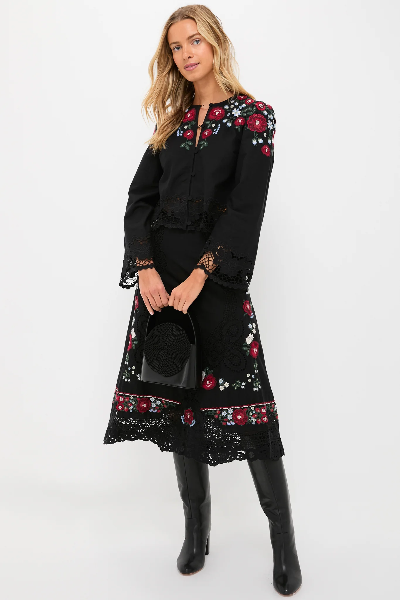 Black Rosaline Embroidery Midi Skirt - Image 6