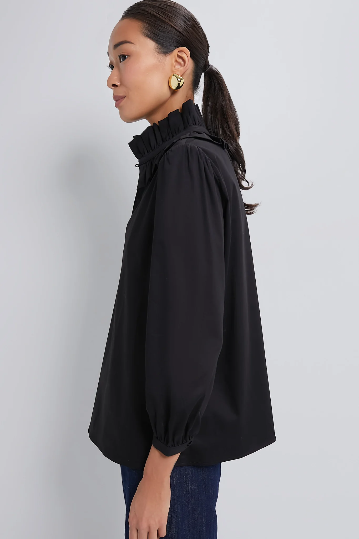 Black Ruffle Neck Bouvier Blouse - Image 3
