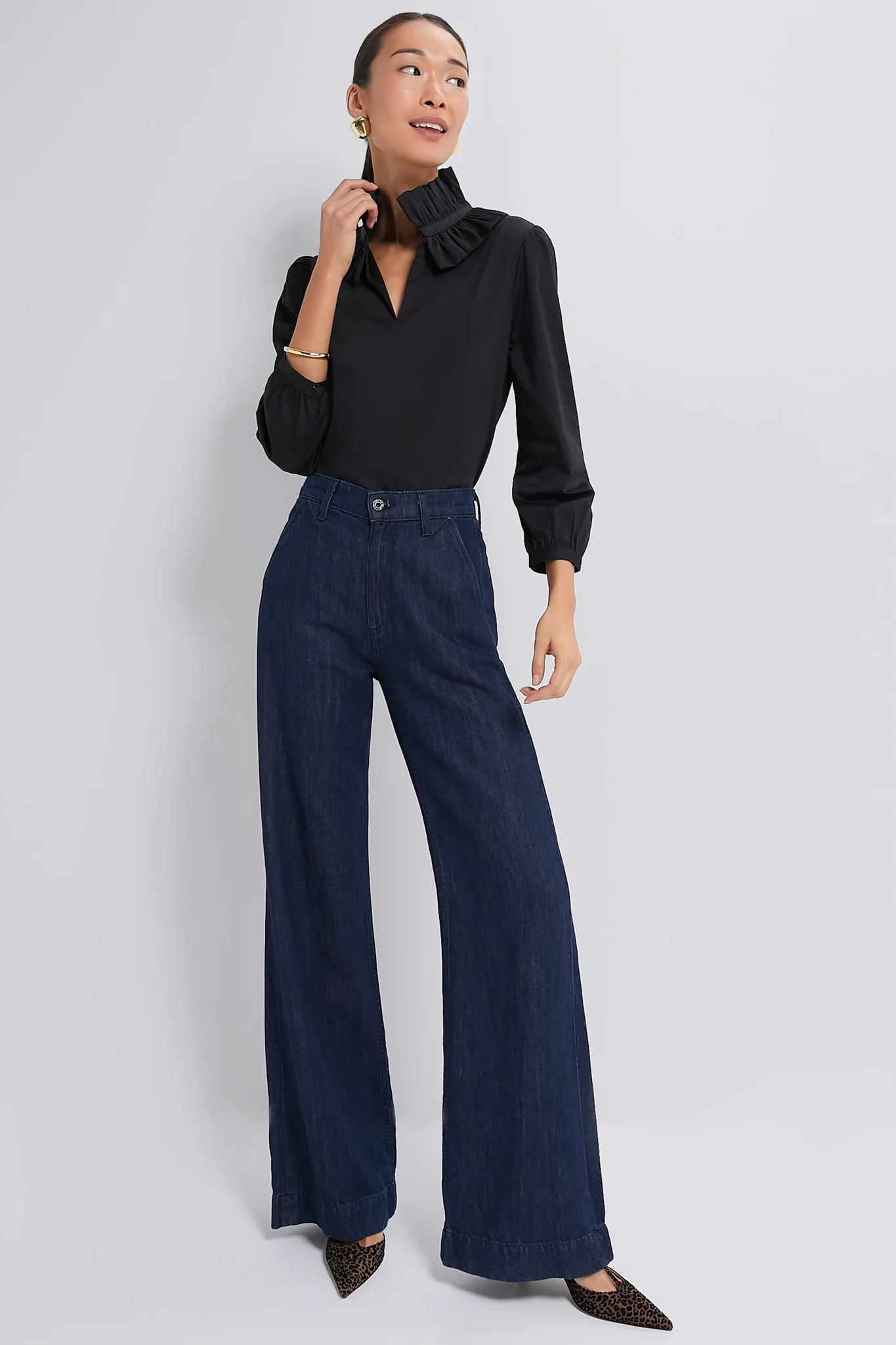 Black Ruffle Neck Bouvier Blouse - Image 6