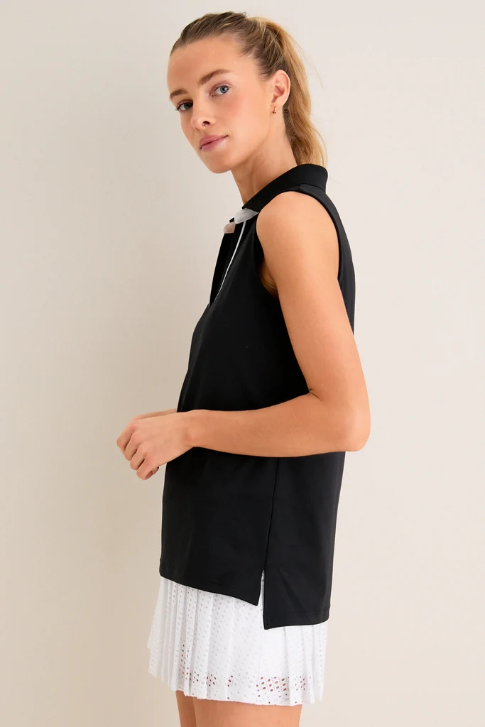 Black Sleeveless Performance Jersey Caroline Polo - Image 3