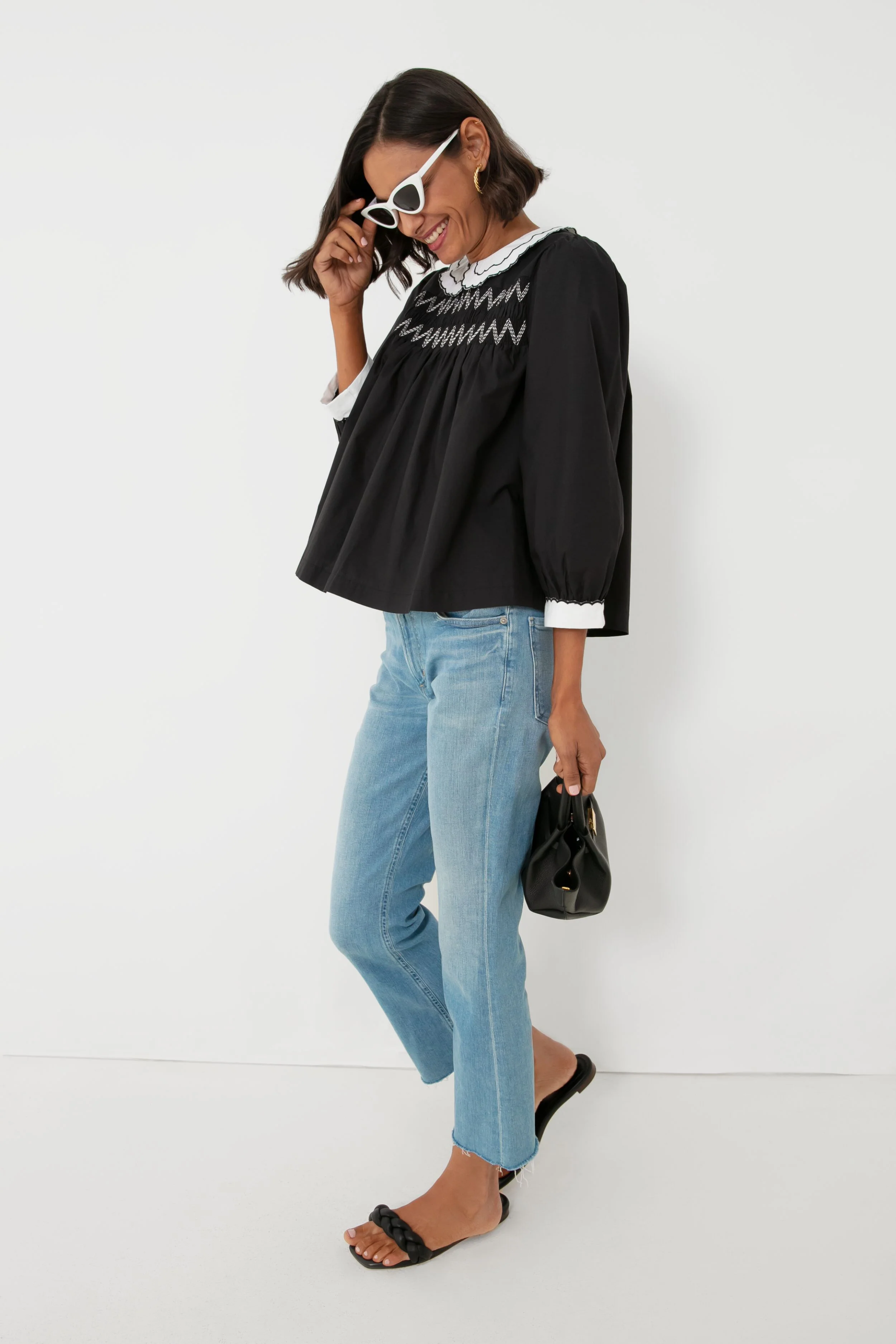 Black Smocked Blouse - Image 3