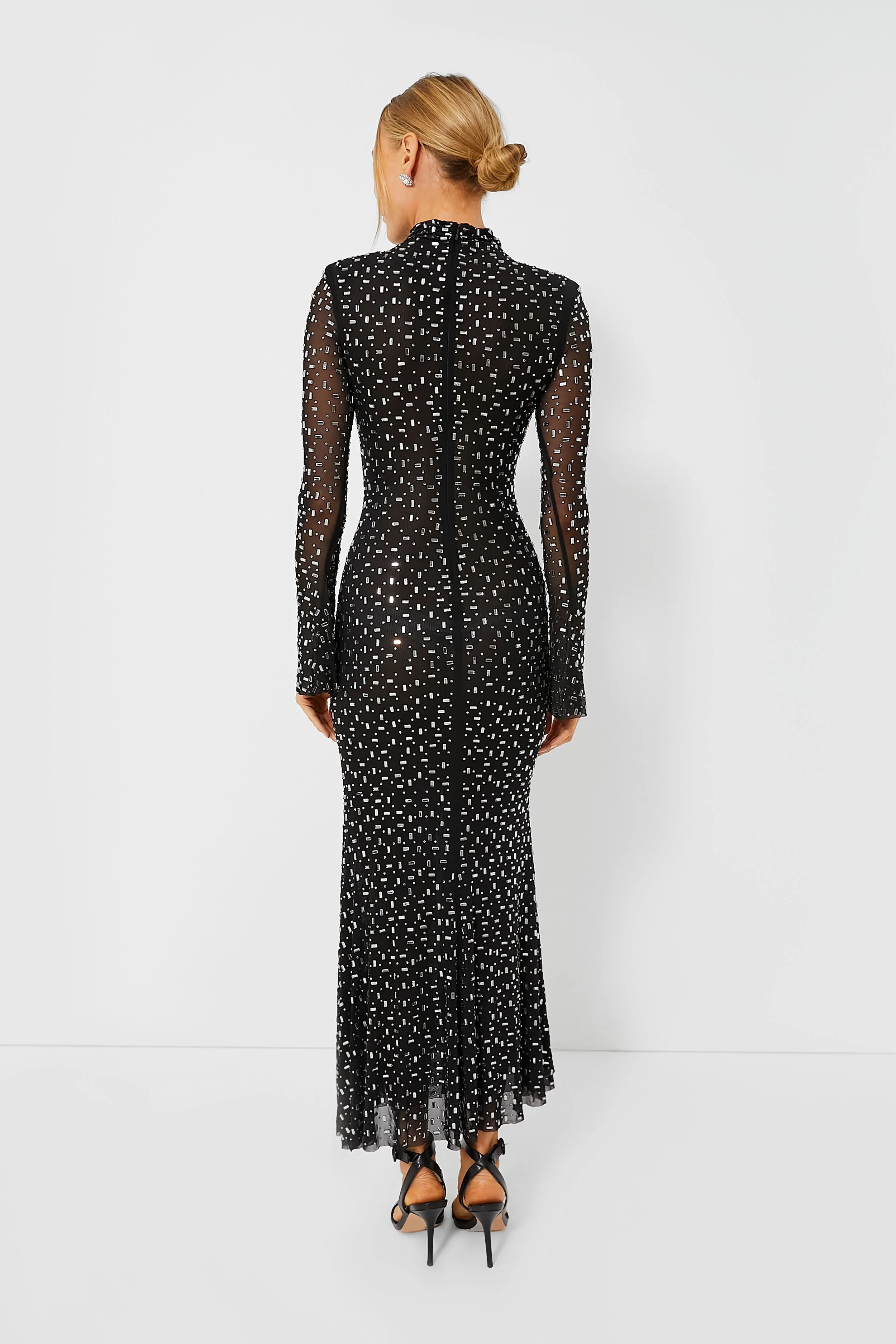 Black Square Rhinestone Mesh Midi Dress - Image 4