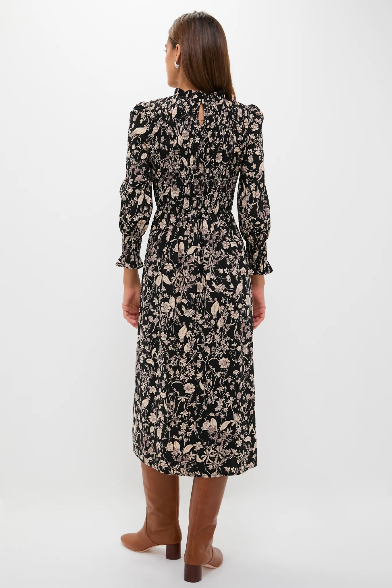 Black & Tan Floral Smocked Susanne Midi Dress - Image 5