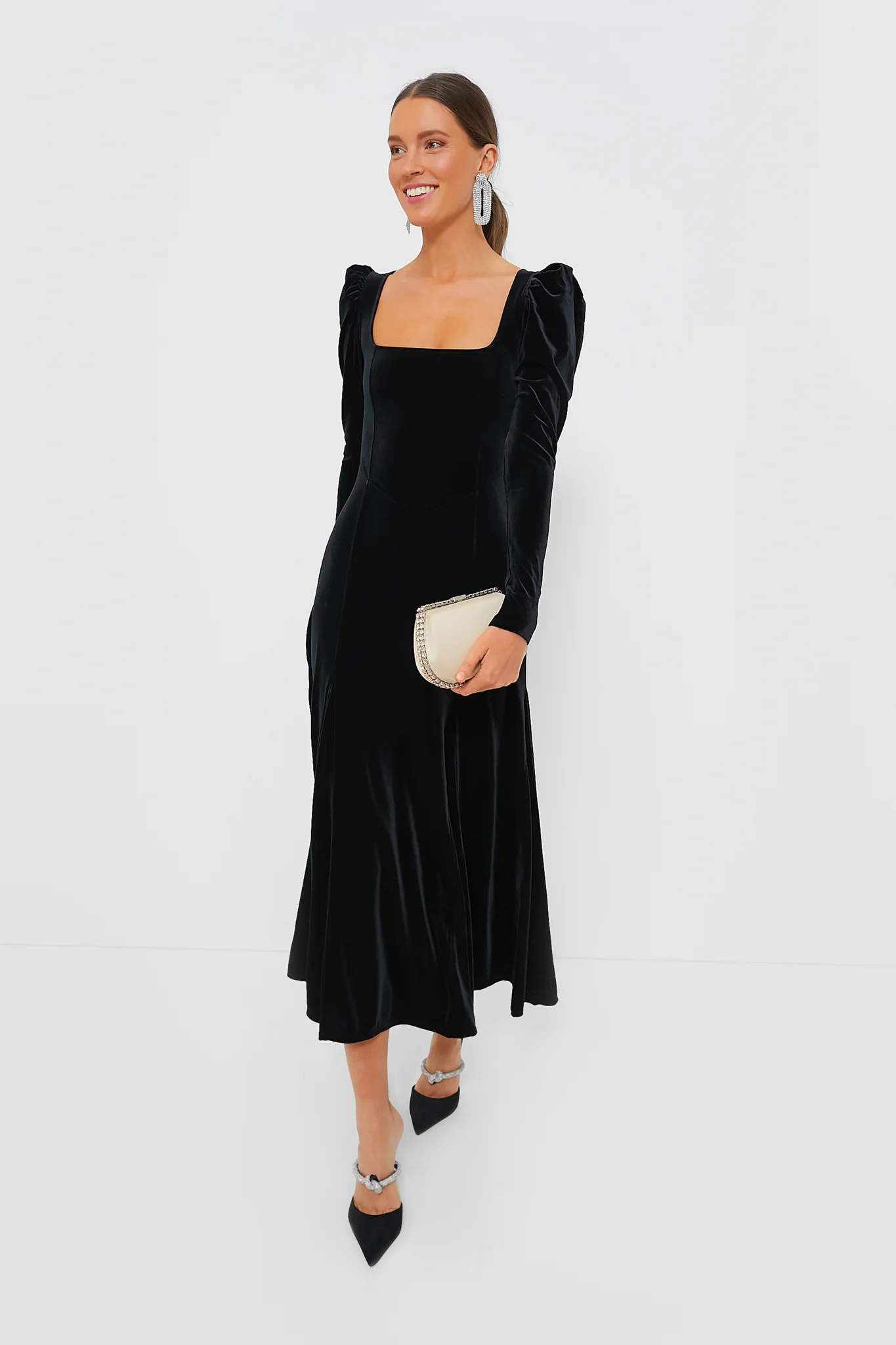 Black Velvet Jersey Puff Sleeve Maxi Dress - Image 2