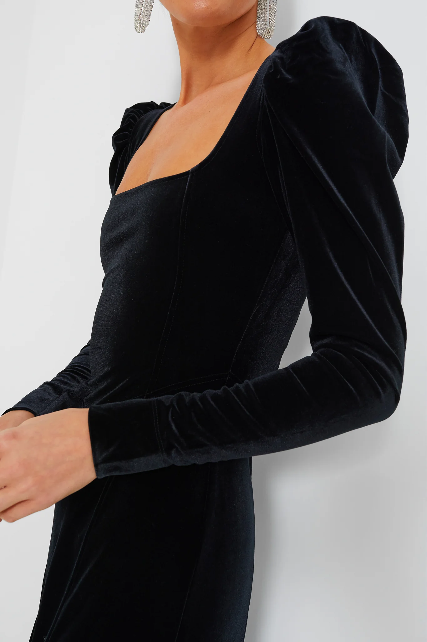 Black Velvet Jersey Puff Sleeve Maxi Dress - Image 6