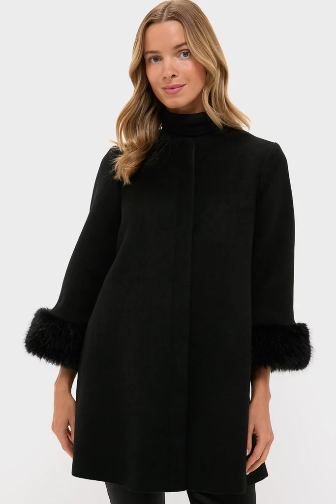 Black Wool Fur Cuff Harlan Coat