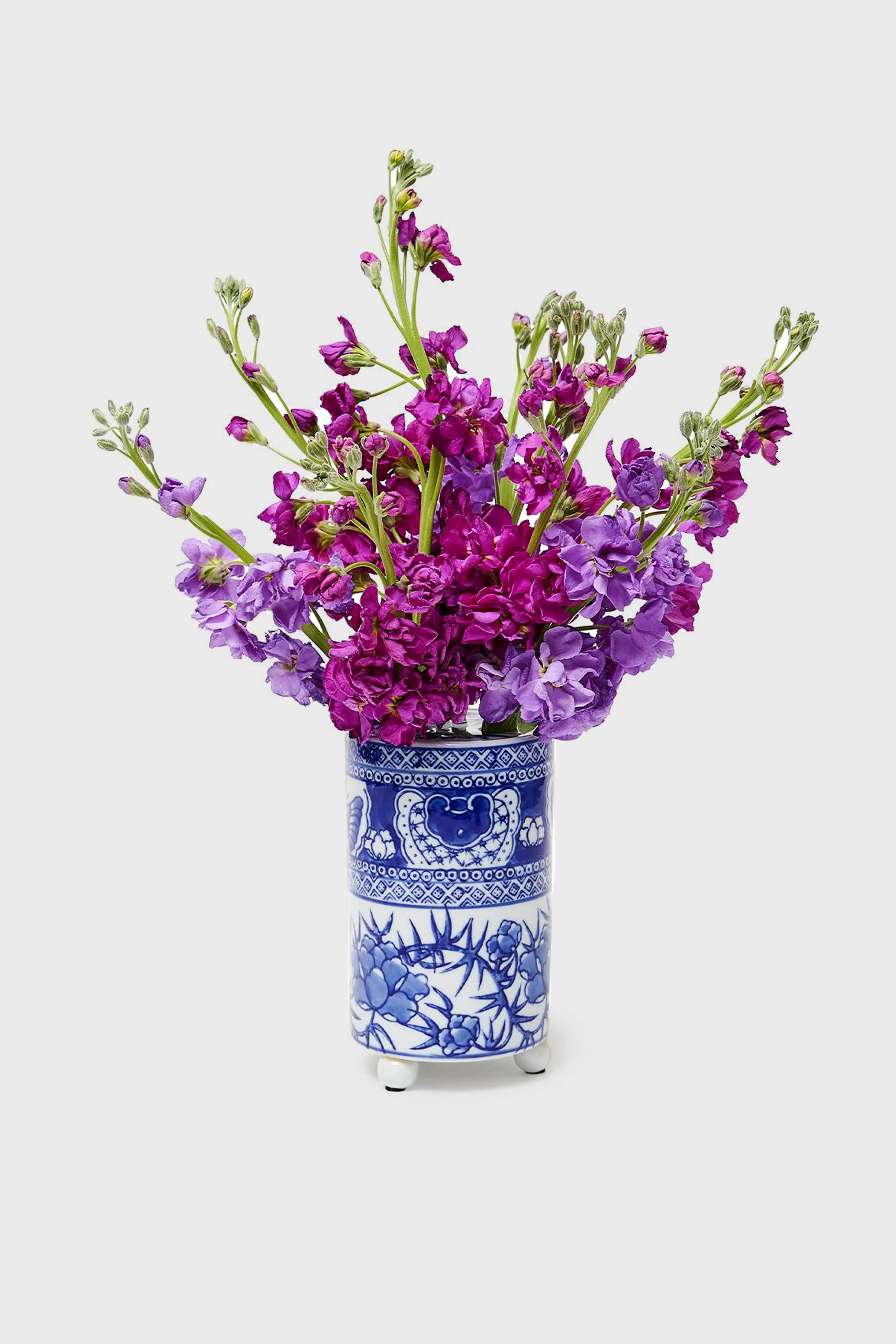 Blue and White 3 Piece Hand-Painted Floral Arranger - Image 4