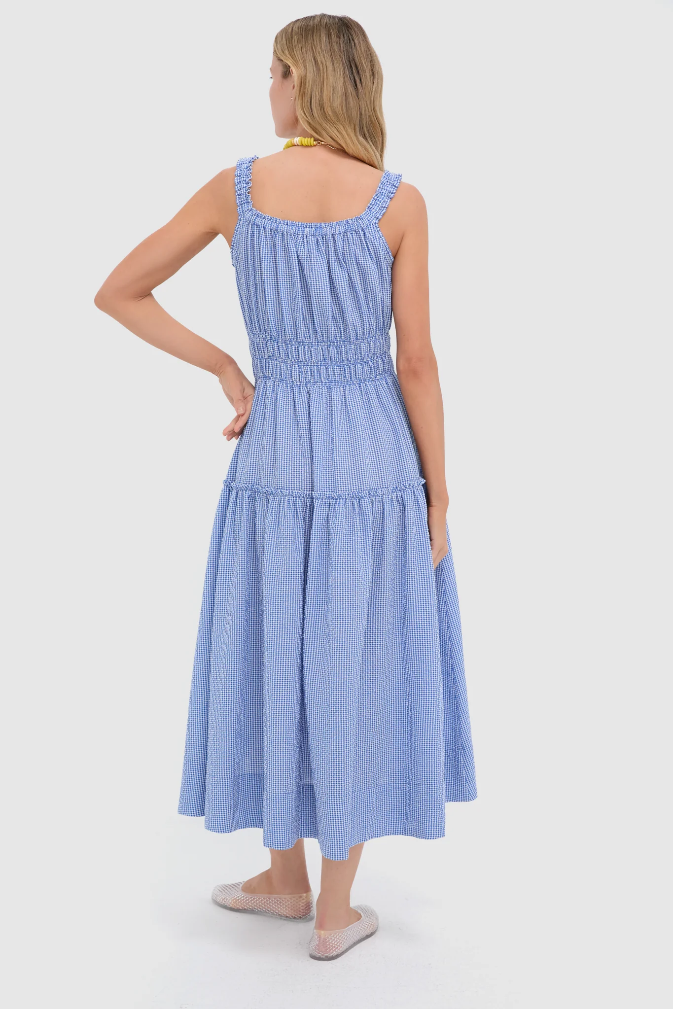 Blue and White Gingham Seersucker Landis Midi Dress - Image 5