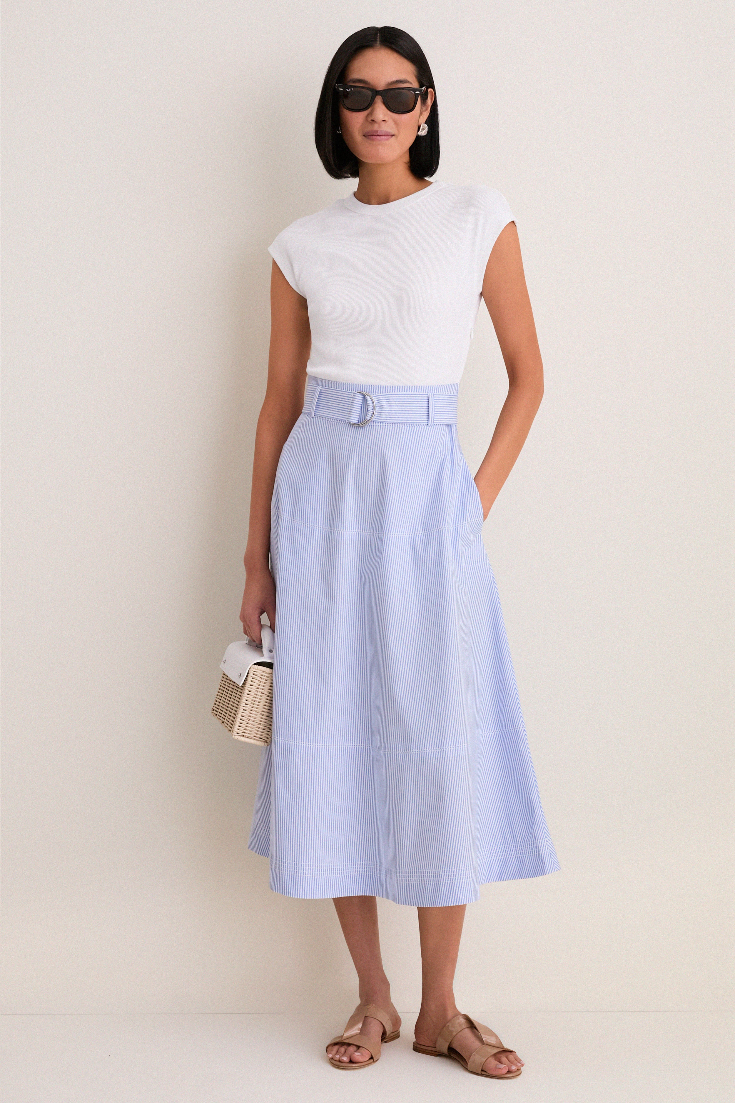 Blue and White Stripe Belmar Mixed Media Dress - Image 2