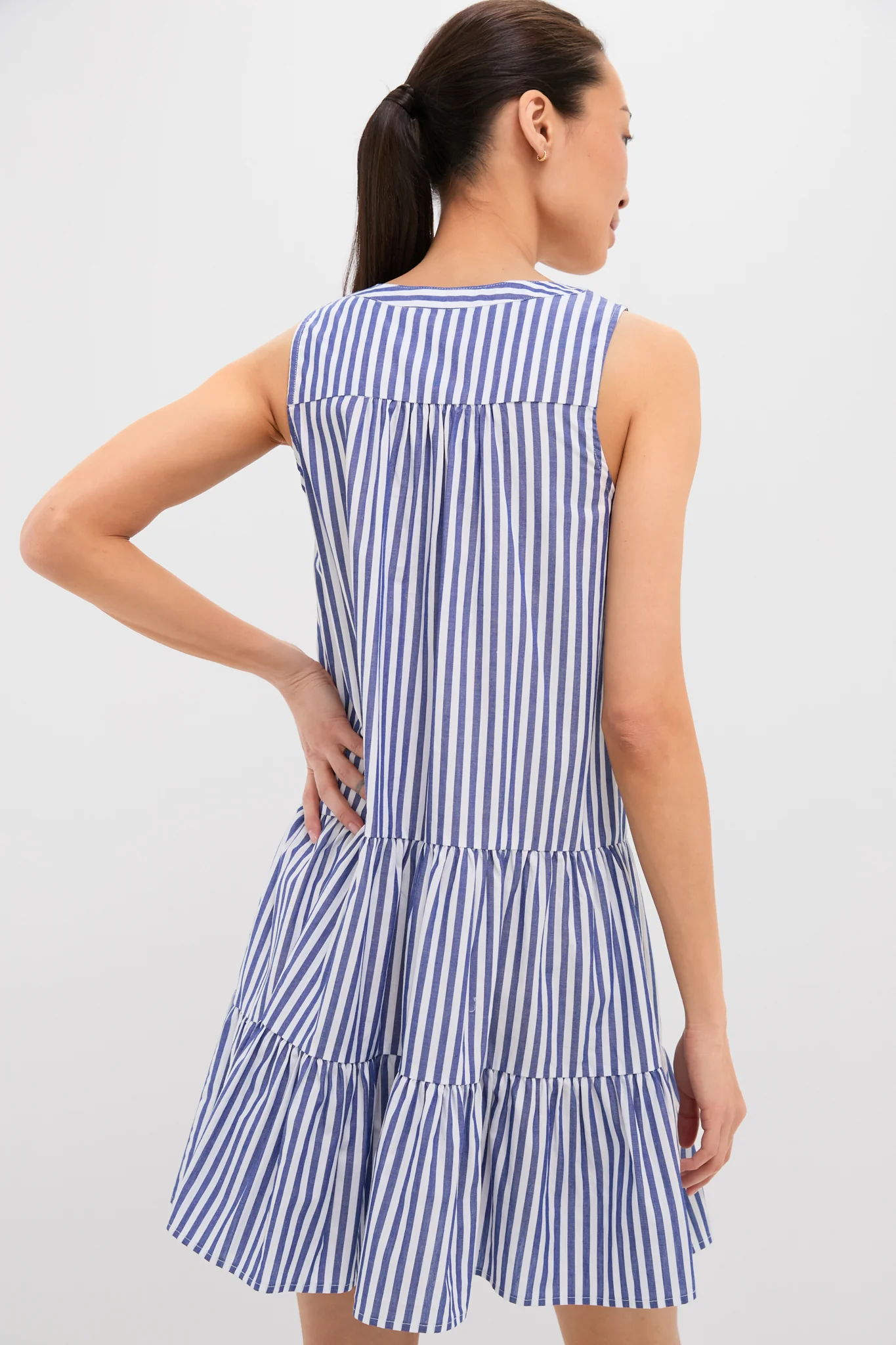 Blue and White Stripe Sleeveless Cotton Poplin Kenzo Dress - Image 4