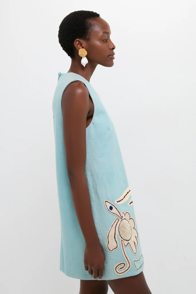 Blue Azara Raffia Mini Dress - Image 5