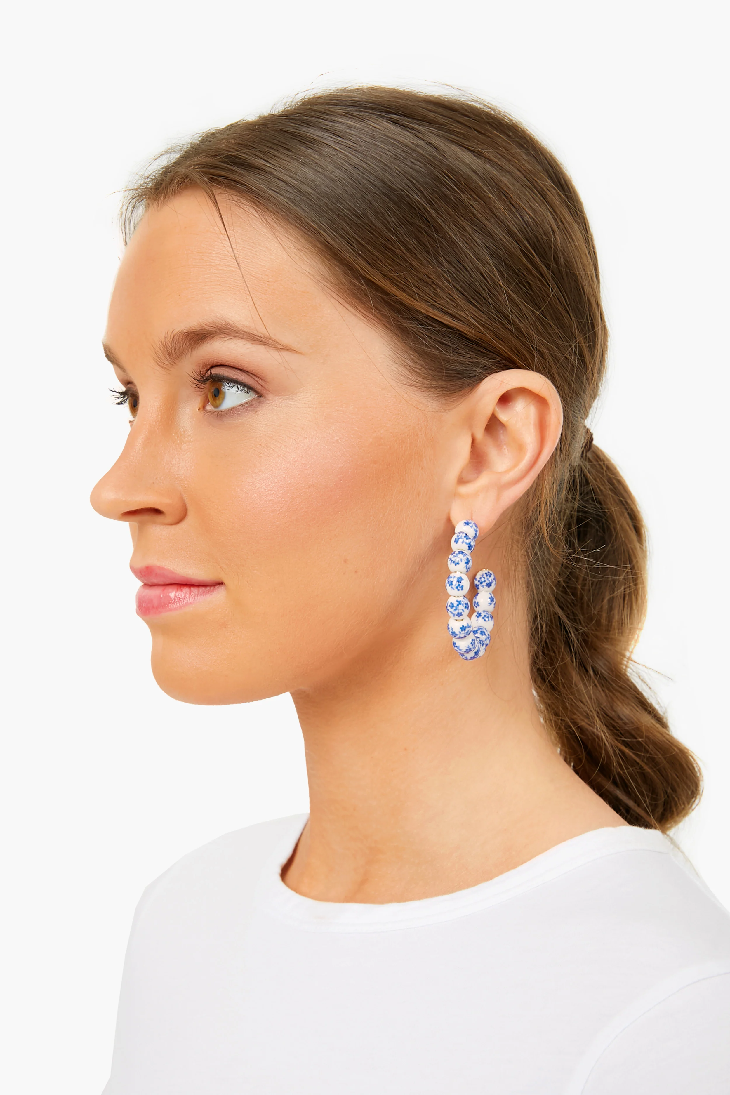 Blue Bead Hoop Earrings - Image 2