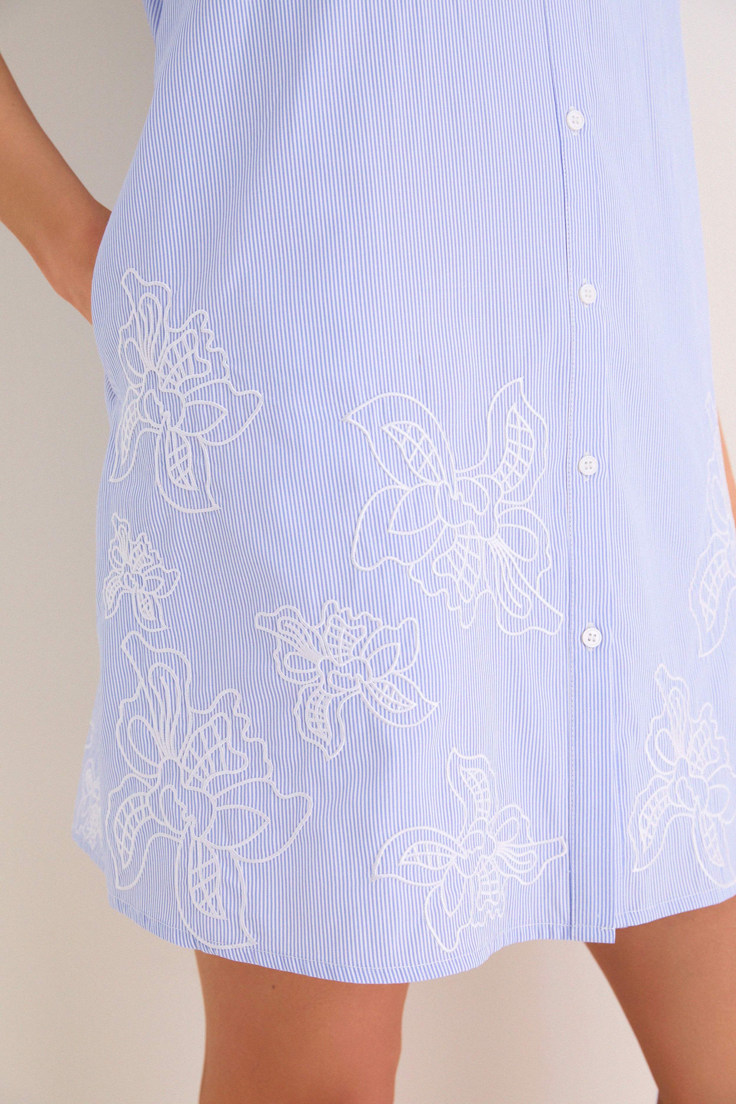 Blue Embroidered Pinstripe Louisa Mini Dress - Image 2