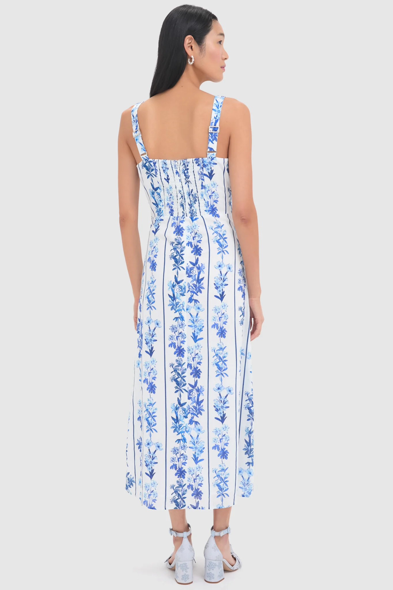 Blue Floral and Stripe Minnie Midi Dress - Image 4