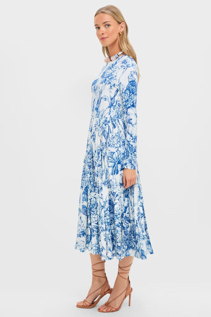Blue Floral Jersey Pemberton Midi Dress - Image 4