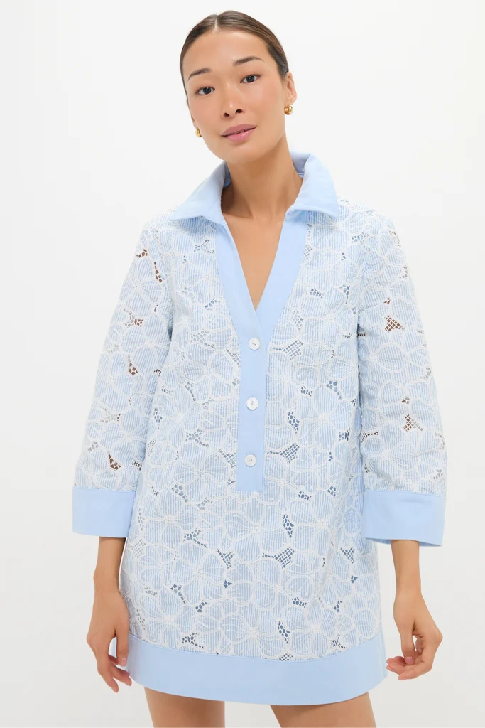 Blue Floral Lace Collier Dress