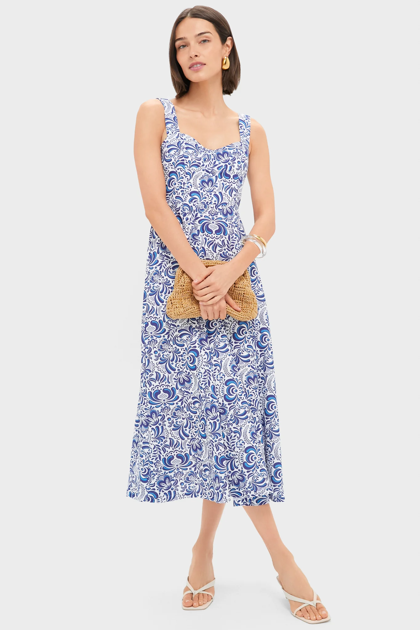 Blue Linen Floral Open Back Lawson Bustier Maxi Dress - Image 3