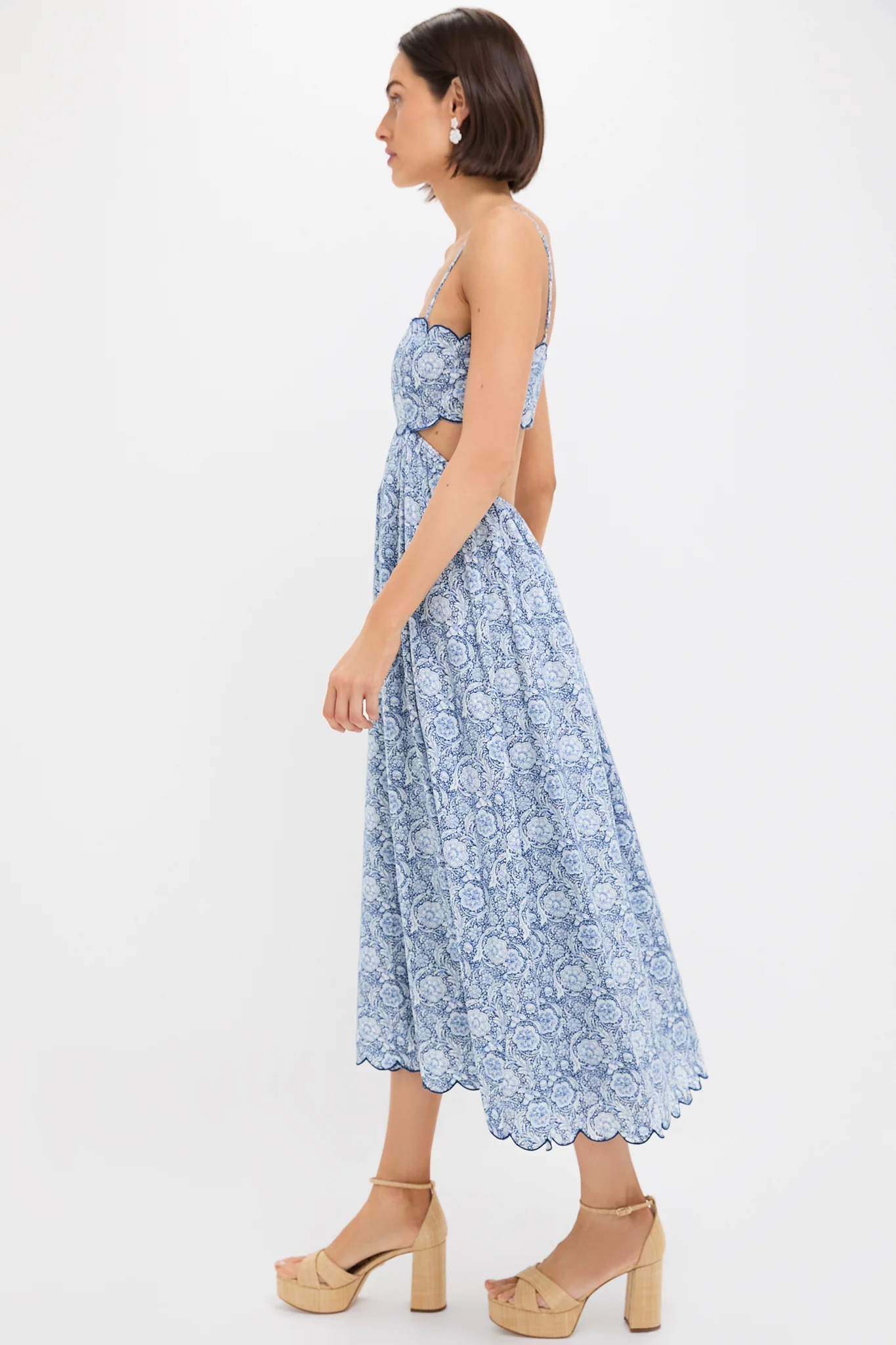 Blue Medallion Floral Estelle Scalloped Dress - Image 3