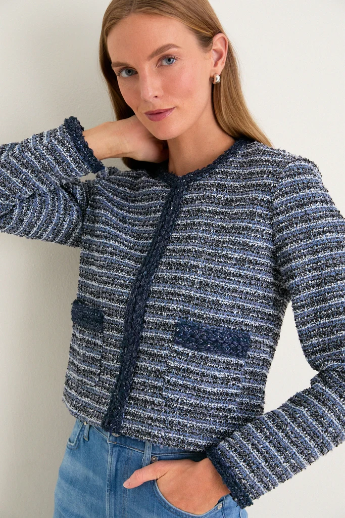 Blue Multi Tweed Fringe Cropped Gilles Jacket - Image 5