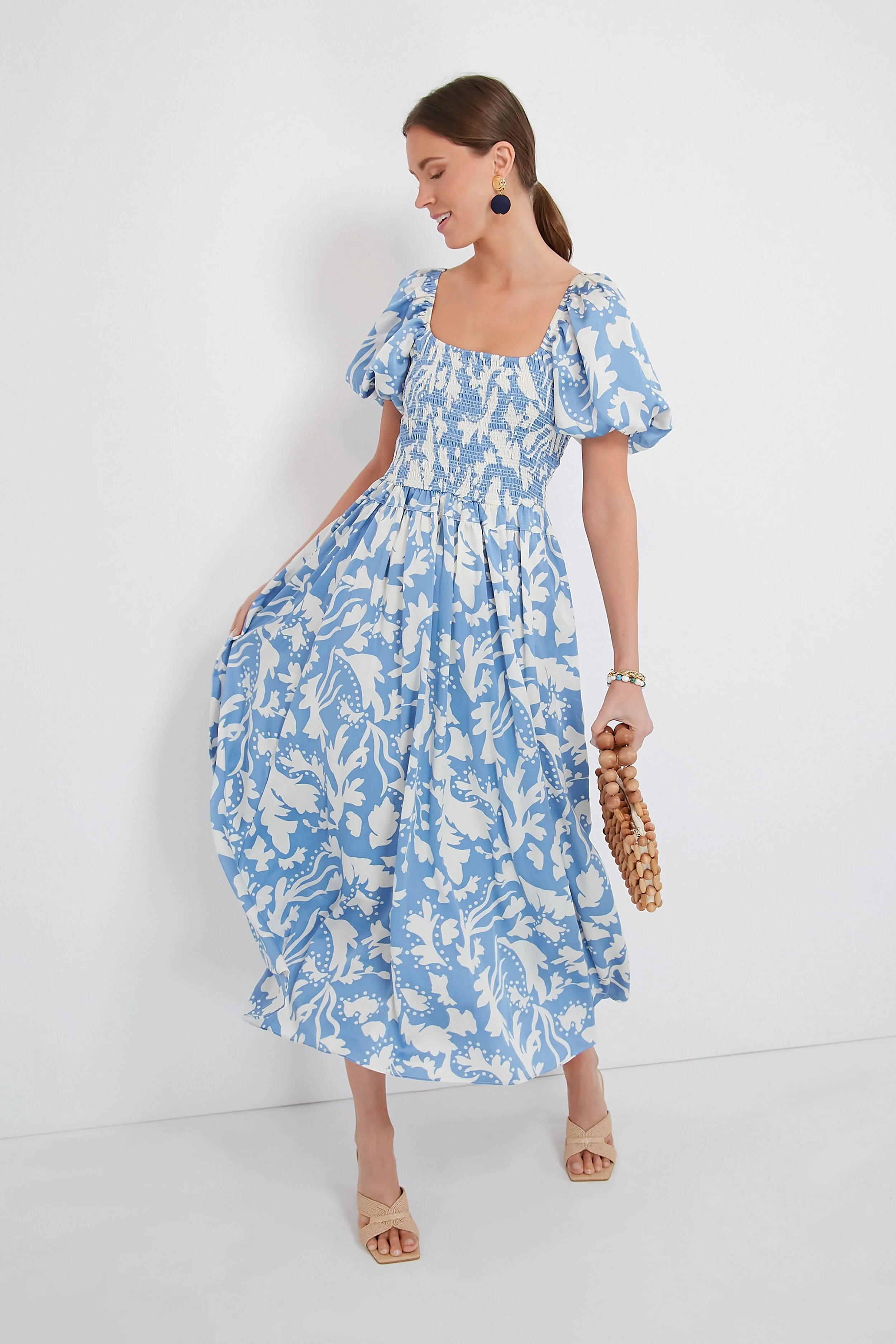 Blue Puff Sleeve Midi Dress - Image 2